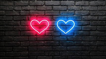 Neon Hearts on a Brick Wall: A Symbol of Love and Romance