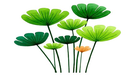 Illustration of a cluster of seven green leaves with a single orange leaf at the bottom