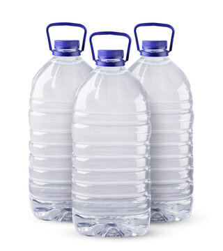 Plastic bottles with drinking water 5 liters on a white background. Isolated