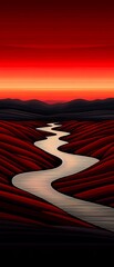 A Dramatic River Winding Through Red Mountains at Sunset of excellence in splendor beyond compare