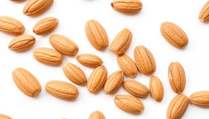 Almonds scattered on white background (5)