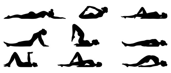 Lying Down Yoga Position Silhouette Black Filled - Vector Illustration Icon.
