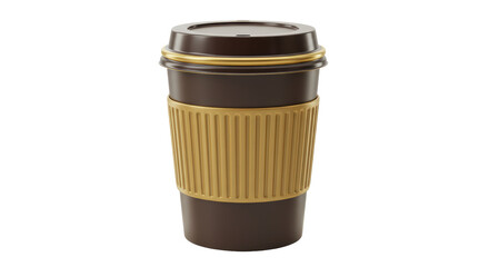 Isolated Brown Coffee Cup with Textured Sleeve and Lid