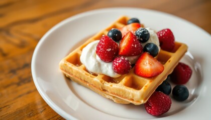 Waffle topped with berries and whipped cream (1)