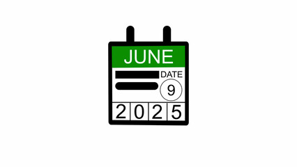 Fototapeta premium date 9 June 2025 illustration . calendar illustration on a black background. and stunning 4k illustration