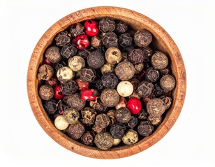 Obraz premium peppercorns in a bowl top view isolated