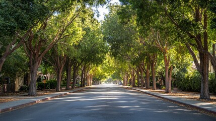 Fototapeta premium Serene Tree-Lined Street, Sunny Day