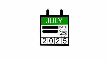 date 25 July 2025 illustration . calendar illustration on a black background. and stunning 4k illustration
