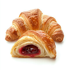 croissant filled with strawberry jam isolated on white background