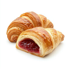 croissant filled with strawberry jam isolated on white background