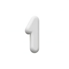 Three dimensional rendering of the digit one in a soft white color against a plain white background