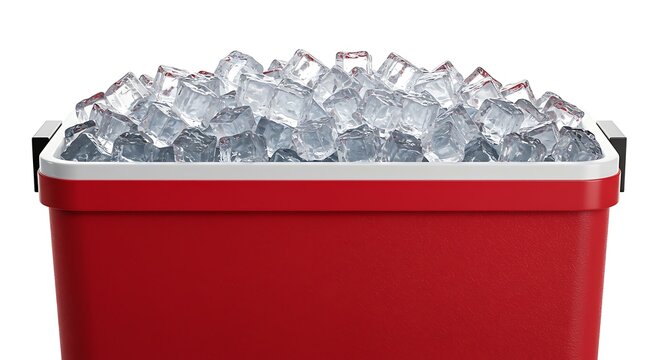 a cooler box ice cube overfloating fresh and frosty cool color red