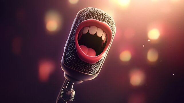 Fun 3D podcast microphone design with smile and tongue out in vibrant pink background picture