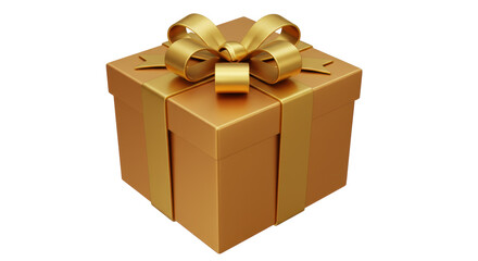 Isolated Golden Gift Box with Ribbon, Depicting Festive Present