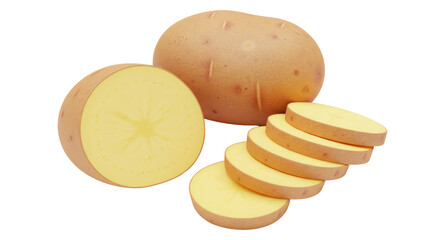 Isolated Sliced Potato, Depicting Root Vegetable Food
