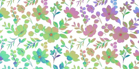 Vibrant Floral Pattern with Pastel Hues on White Background