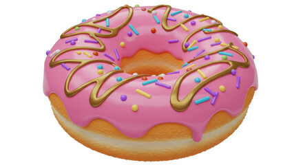 Isolated Pink Donut with Sprinkles and Golden Icing