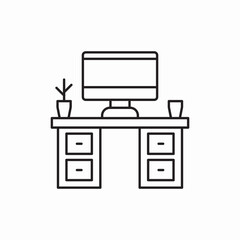 Office desk workspace setup icon vector sign