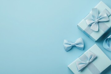 Elegant light blue gifts with bows a perfect Father s Day surprise pastel background flat lay