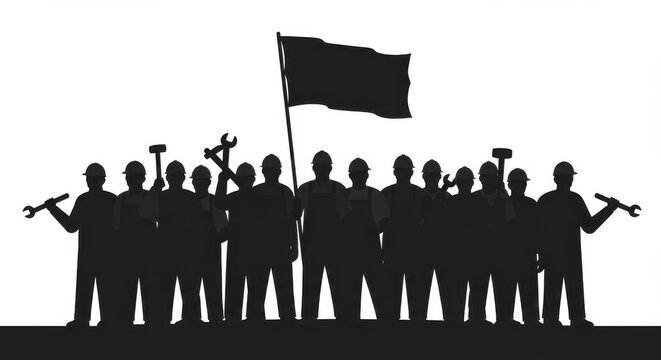 Workers protest silhouette isolated on white background