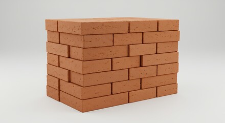 Stack of Red Bricks on White Background Construction Material