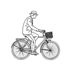 Naklejka premium Man Cycling Silhouette - Sleek Vector Outline - man cycling silhouette - man cycling vector - man cycling doodle - cycling illustration - man cycling line art