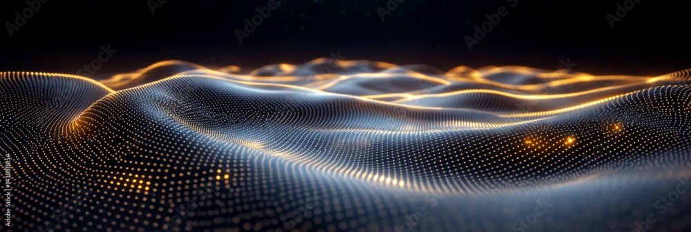 Poster glowing digital waves form futuristic landscape in abstract pattern