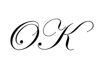おしゃれな手書き風の、OK（オーケー）の文字のロゴマーク（カリグラフィー）
