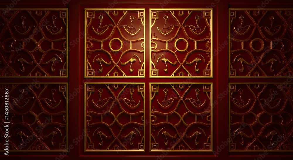 Aufkleber intricate chinese lattice window pattern soft golden glow background