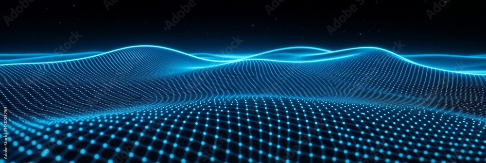 Poster blue light waves form futuristic digital grid pattern in abstract formation