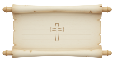 Isolated Ancient Scroll with Christian Cross Symbol