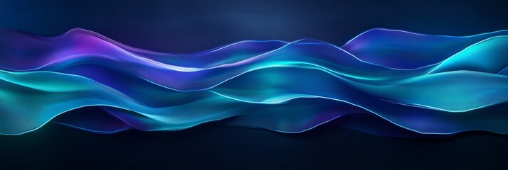 Flowing colorful neon waves of light with gradient blue and purple hues displaying motion