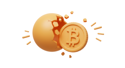 Isolated Bitcoin Coin Emerging from Broken Egg