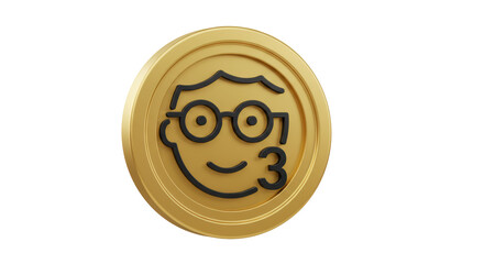 Isolated Golden Coin with Nerd Emoji Face