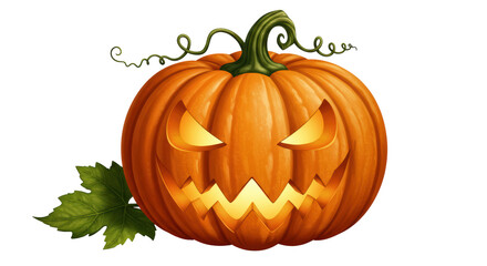 Isolated Glowing Jack-o'-Lantern Pumpkin with Spooky Carved Face