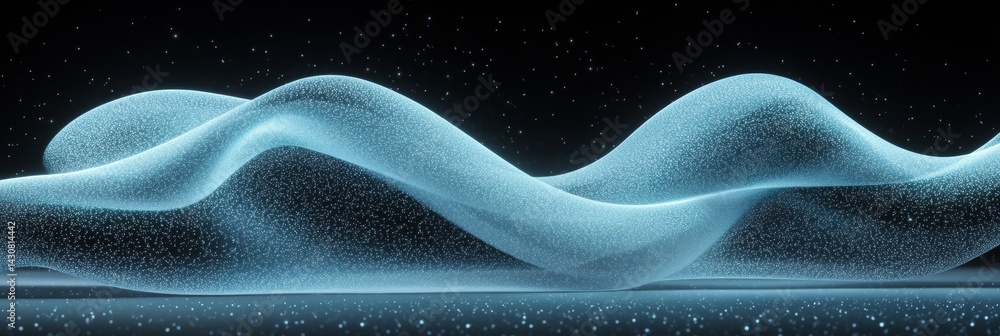 Poster smooth blue wave with shimmering particles in a fluid elegant graceful curved pattern