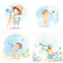 Curious Kid Using Telescope Clipart Collection

