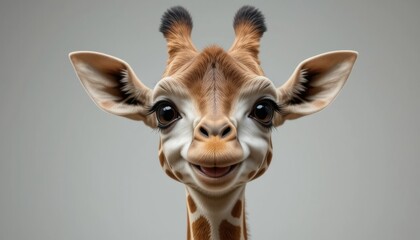 Fototapeta premium Adorable Baby Giraffe Portrait Against Light Background