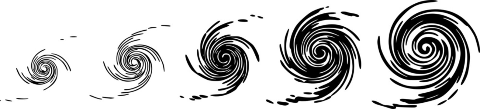 set of Dynamic swirls illustrate the evolution of a cyclone in a dramatic weather phenomenon depiction
, vector set