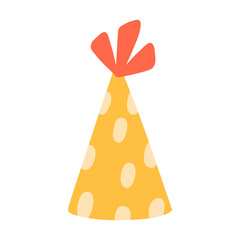 Birthday party hat isolated on a white background. Vector hand-drawn illustration in flat style. Perfect for decorations, holiday designs, cards, logo.