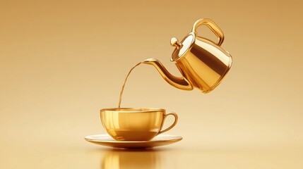 Golden tea kettle pouring into a cup