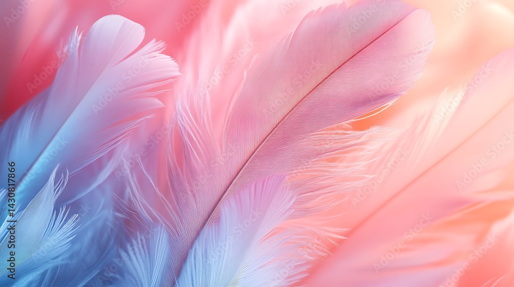 Poster colorful feathers in soft focus, close-up of colorful feathers in soft focus with warm lighting