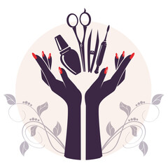 manicure accessories silhouette of hands with red polish nail care vector image