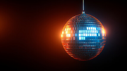 Obraz premium shimmering disco ball reflecting colorful lights in dark setting creates vibrant atmosphere