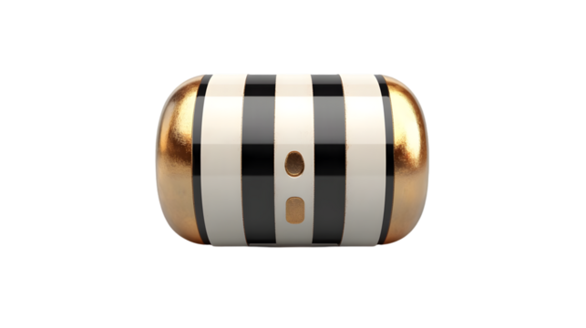 Striped gold capsule with 3D render.