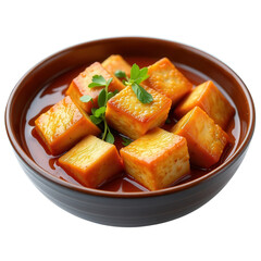 Fried Tofu in Chinese-Style Bowl on Transparent Background