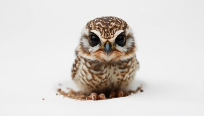 Fototapeta premium Closeup Portrait of a Baby Owl on White Background