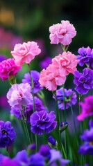 Colorful pink and purple carnations in a garden