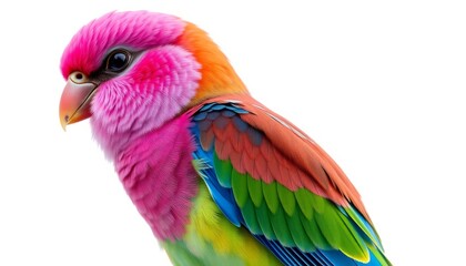 Colorful Parrot with Pink and Rainbow Feathers