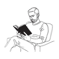 Man Reading Book Silhouette - Simple Line Smoke Art - man reading book silhouette - man reading book vector - man reading book doodle - reading book illustration - man reading book line art

